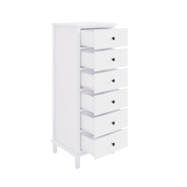 Tall Narrow White Wooden Chest of 6 Drawers - Marlowe