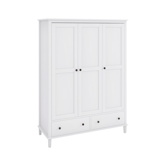 White Wooden 3 Door Triple Wardrobe with Drawers - Marlowe