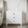 Wide White Wooden Bedside Table of 3 Drawers - Marlowe