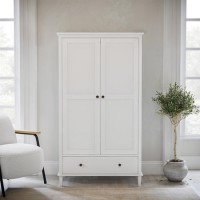 White Wooden 2 Door Wardrobe with Drawer - Marlowe