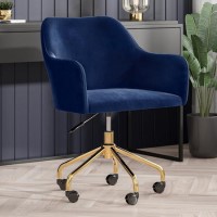 Navy Velvet Office Chair with Arms - Marley