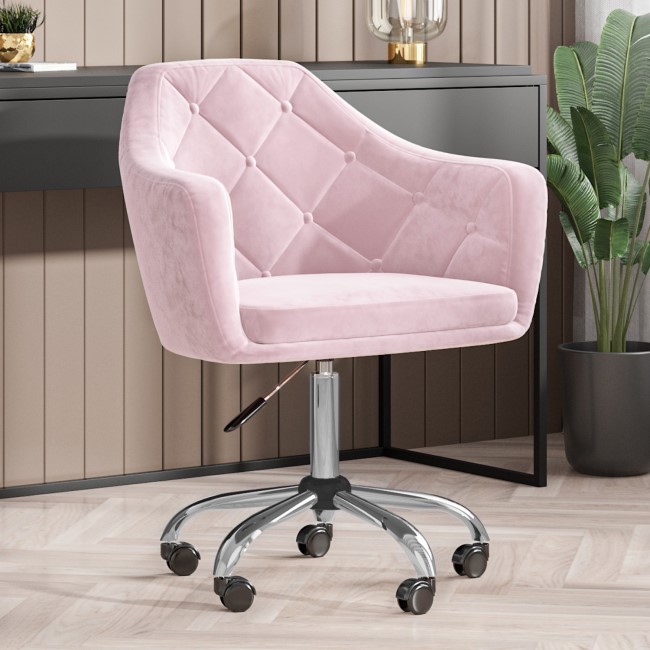 Pink Velvet Chesterfield Swivel Office Chair - Marley