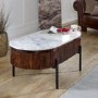 Mango Wood Rectangular Fluted Coffee Table With Marble Top & Metal Legs - Opal