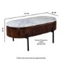 Mango Wood Rectangular Fluted Coffee Table With Marble Top & Metal Legs - Opal