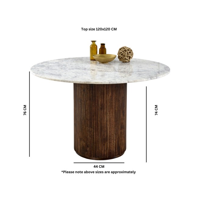 Mango Wood Dining Table Round With Marble Top - Opal