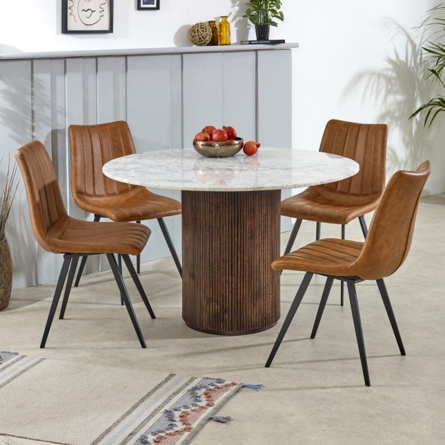 Mango Wood Dining Table Round With Marble Top - Opal