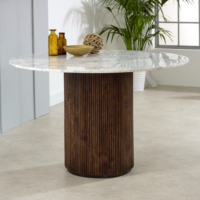 Mango Wood Dining Table Round With Marble Top - Opal