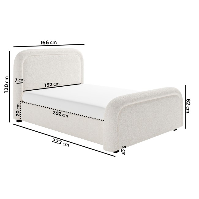 Off-White Boucle King Size Ottoman Bed with Curved Headboard - Naomi