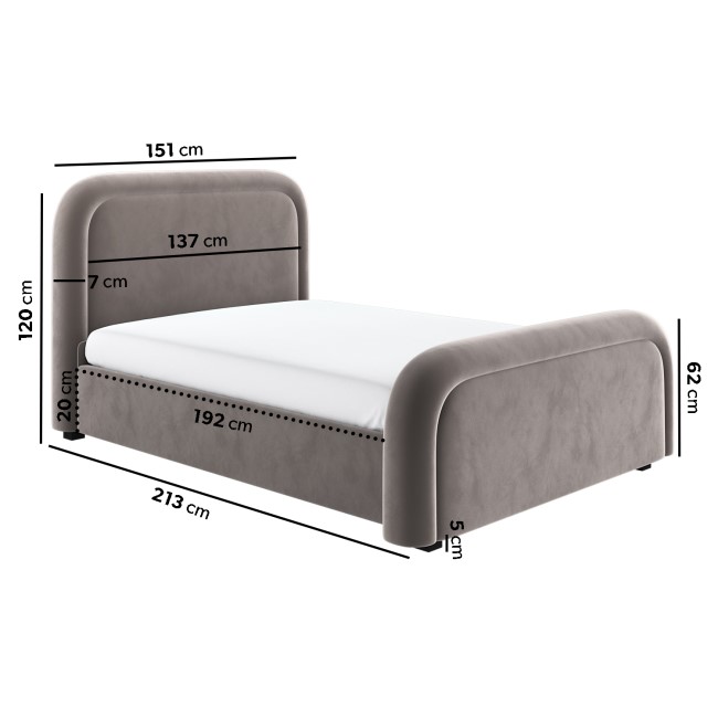 Mink Brown Velvet Double Ottoman Bed with Curved Headboard - Naomi