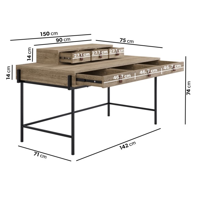 Light Oak Desk with Drawers - Indy