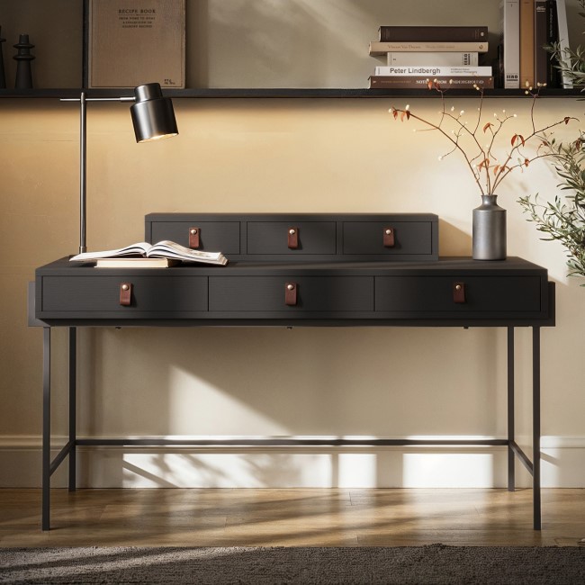 Black Wood Desk with Drawers - Indy