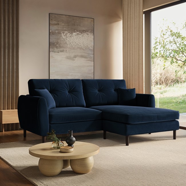 Navy Blue Velvet Reversible 3-Seater Corner Sofa - Nolen