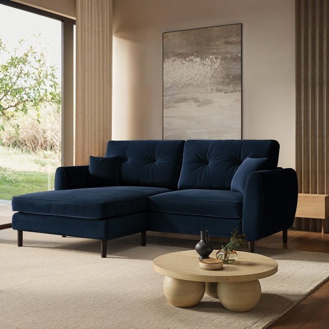 Navy Blue Velvet Reversible 3-Seater Corner Sofa - Nolen