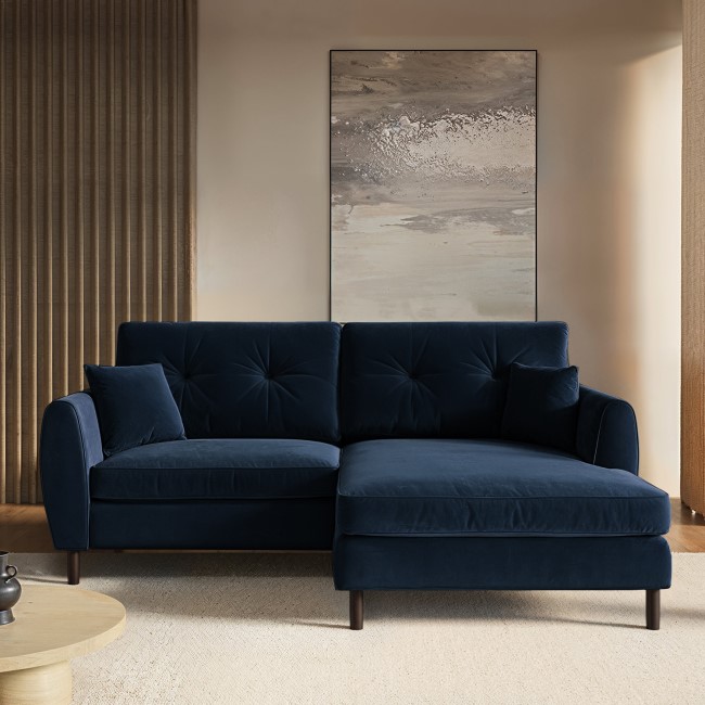 Navy Blue Velvet Reversible 3-Seater Corner Sofa - Nolen