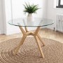 Large Round Glass Top Dining Table with Oak Legs - Seats 4 - Nori