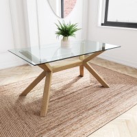 Large Rectangle Glass Top Dining Table with Solid Oak Legs - Nori