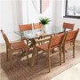 Large Rectangle Glass Top Dining Table with Solid Oak Legs - Nori