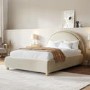 Cream Velvet Double Ottoman Bed with Curved Headboard - Nora