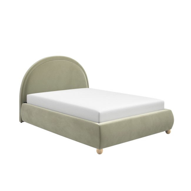 Sage Green Velvet Double Ottoman Bed with Curved Headboard - Nora