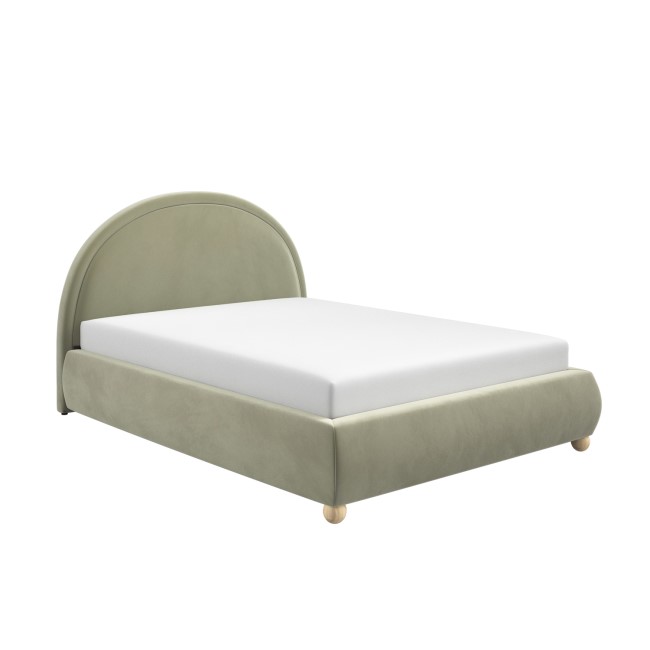 Sage Green Velvet King Size Ottoman Bed with Curved Headboard - Nora