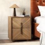 Wide Walnut Mid-Century 2-Drawer Bedside Table with Parquet Finish - Nikita