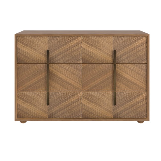 Wide Walnut Mid-Century Chest of 6 Drawers with Parquet Finish – Nikita