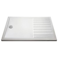 1700x800mm White Stone Resin Rectangular Walk In Shower Tray with Drying Area - Purity