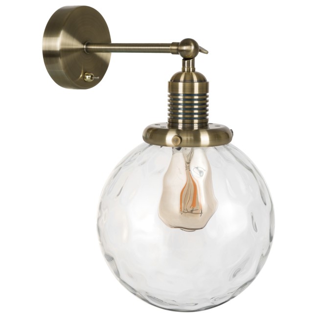 Dimpled Glass Globe Wall Light with Brass Finish - Salerno