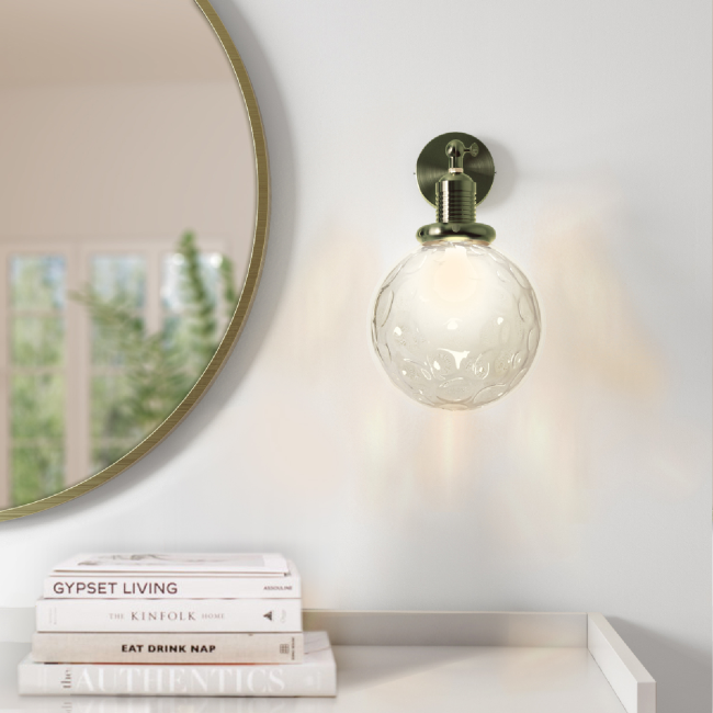 Dimpled Glass Globe Wall Light with Brass Finish - Salerno