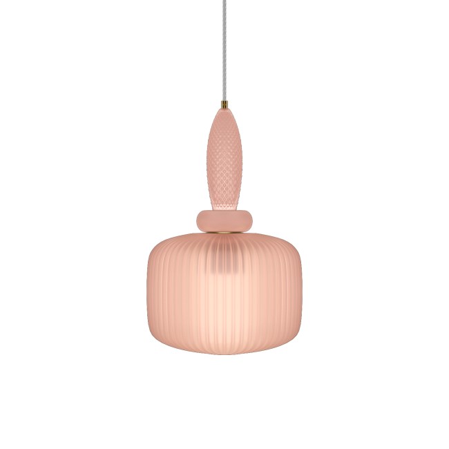 Pink Ribbed Smoked Glass Pendant Ceiling Light - Biella