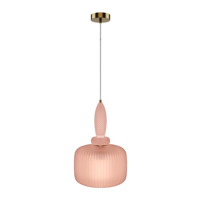 Pink Ribbed Smoked Glass Pendant Ceiling Light - Biella