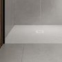 1000x800mm Rectangular Shower Tray with Grate - White Stone Resin Slate Effect - Sileti