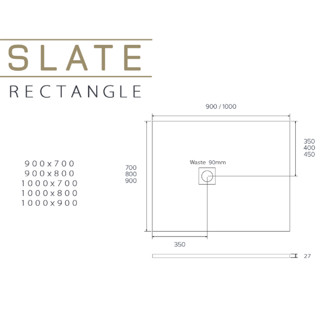 1000x800mm Stone Resin Anthracite Slate Effect Rectangular Shower Tray with Grate - Siltei