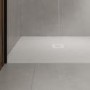 1400x800mm Stone Resin White Slate Effect Rectangular Shower Tray with Grate - Sileti