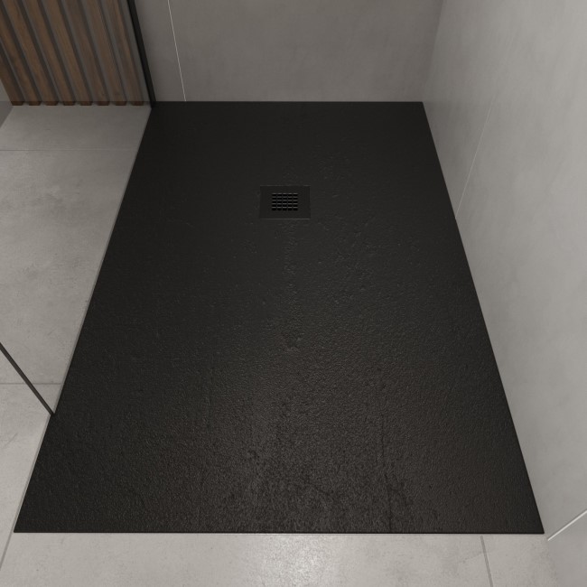 1200x800mm Stone Resin Black Slate Effect  Rectangular Shower Tray with Grate - Sileti