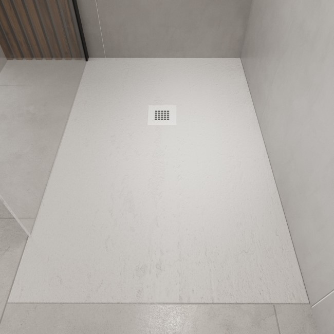 1200x800mm Stone Resin White Slate Effect  Rectangular Shower Tray with Grate - Sileti