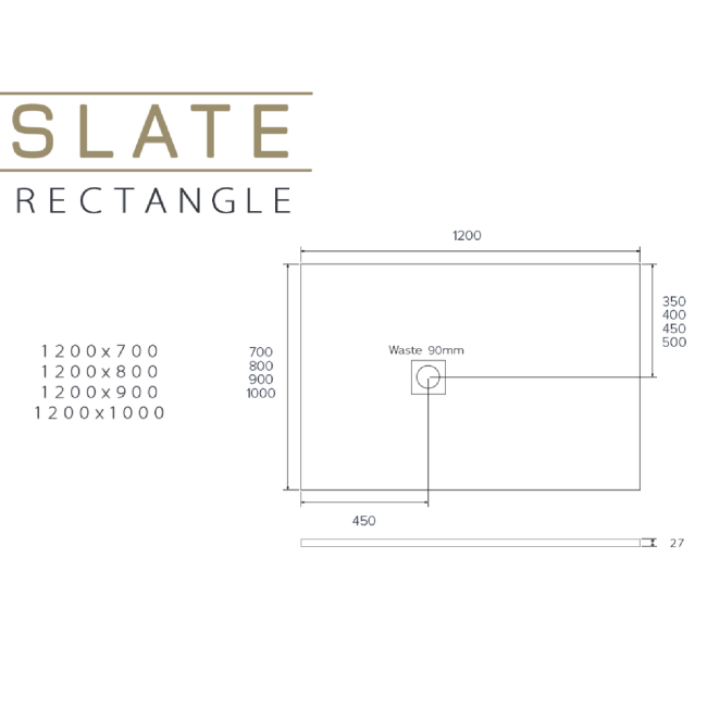 1200x800mm Stone Resin Grey Slate Effect Rectangular Shower Tray with Grate - Siltei