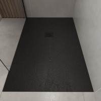 1200x900mm Stone Resin Black Slate Effect Low Profile Rectangular Shower Tray with Grate - Sileti