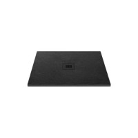 800x800mm Square Shower Tray with Grate - Black Stone Resin Slate Effect - Sileti