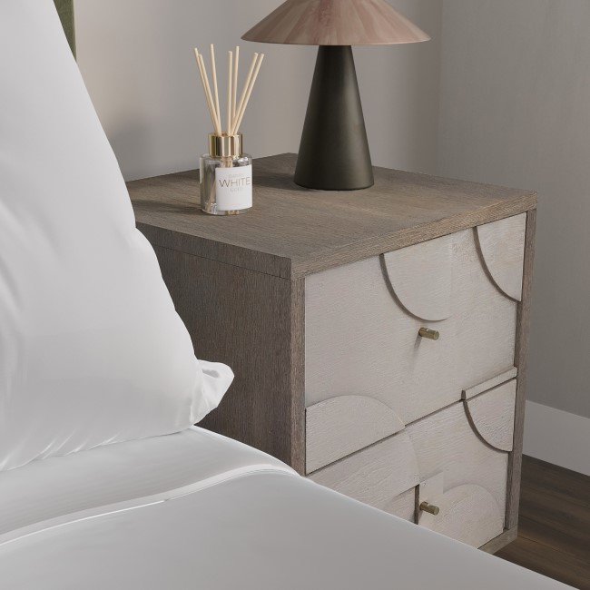 Mango Wood 2-Drawer Patterened Bedside Table - Octavia