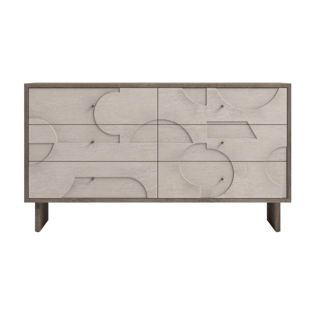 Wide Mango Wood Patterned Chest of 6 Drawers - Octavia