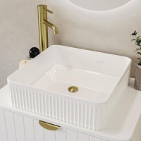 White Square Fluted Countertop Basin 410mm - Oregon