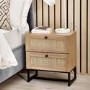 Rattan 2 Drawer Bedside Table in Oak - Padstow - Julian Bowen