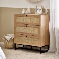 Rattan Chest of 3 Drawers in Oak - Padstow - Julian Bowen