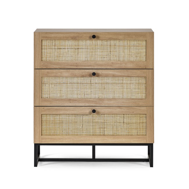 Rattan Chest of 3 Drawers in Oak - Padstow - Julian Bowen