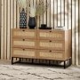 Wide Rattan Chest of 6 Drawers in Oak - Padstow - Julian Bowen