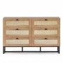 Wide Rattan Chest of 6 Drawers in Oak - Padstow - Julian Bowen