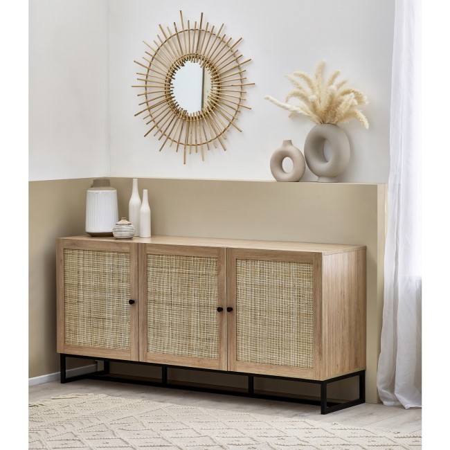 Large Oak Sideboard with Rattan Doors - Padstow