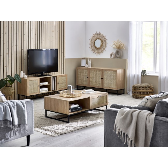 Large Oak Sideboard with Rattan Doors - Padstow