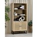 Tall Oak Bookcase with Rattan Doors - 3 Shelves - Padstow